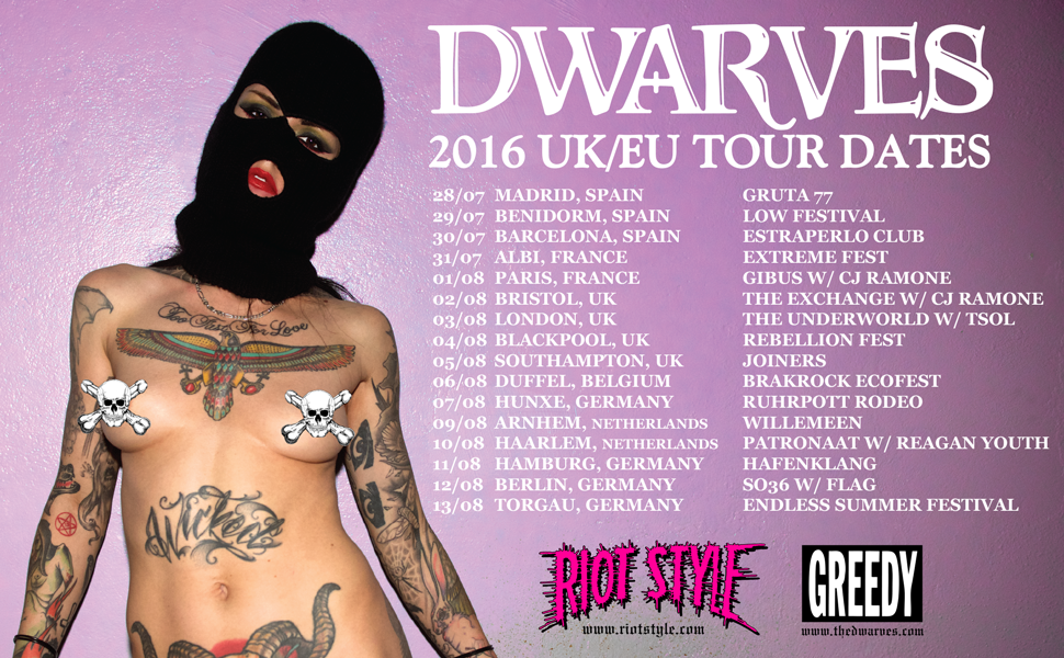 The Dwarves EU / UK Tour Dates w/ Flag, TSOL, CJ Ramone, Reagan Youth